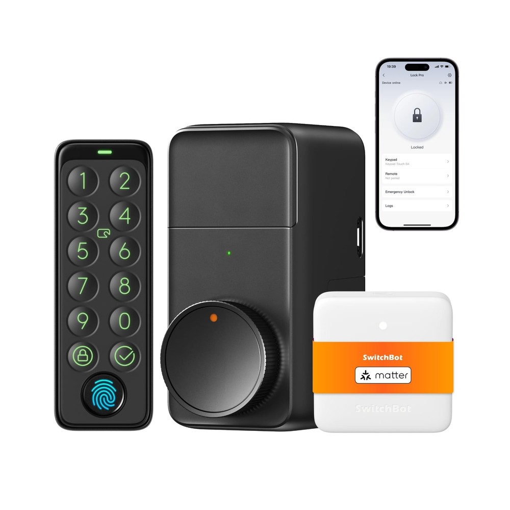 SwitchBot WiFi Smart Lock Pro with Keypad Touch, Fingerprint Keyless Entry Do...