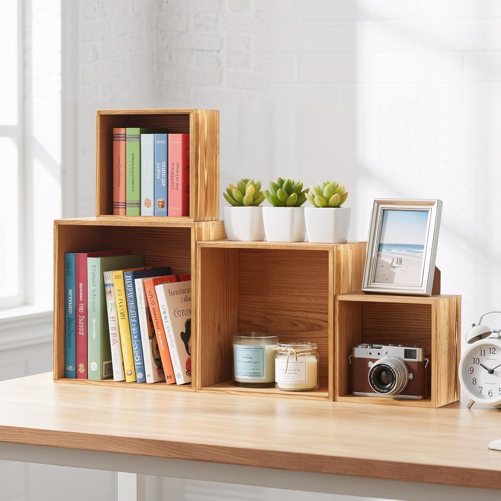 8-Pack Pine Wood Buffet Risers Multi-Size Nesting Cube Food Display Stands