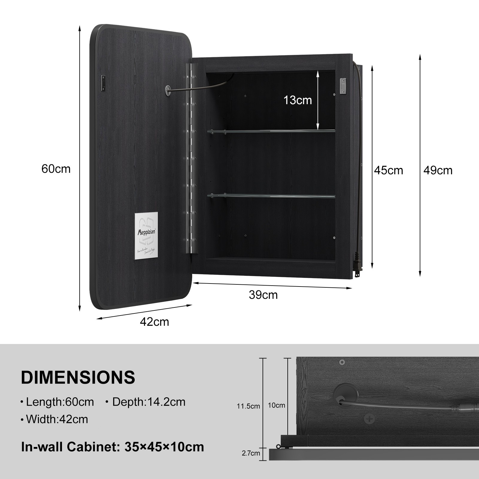 Bathroom Lighted Medicine Cabinet Recessed 3-Color LED Medicine Cabinet Mirror