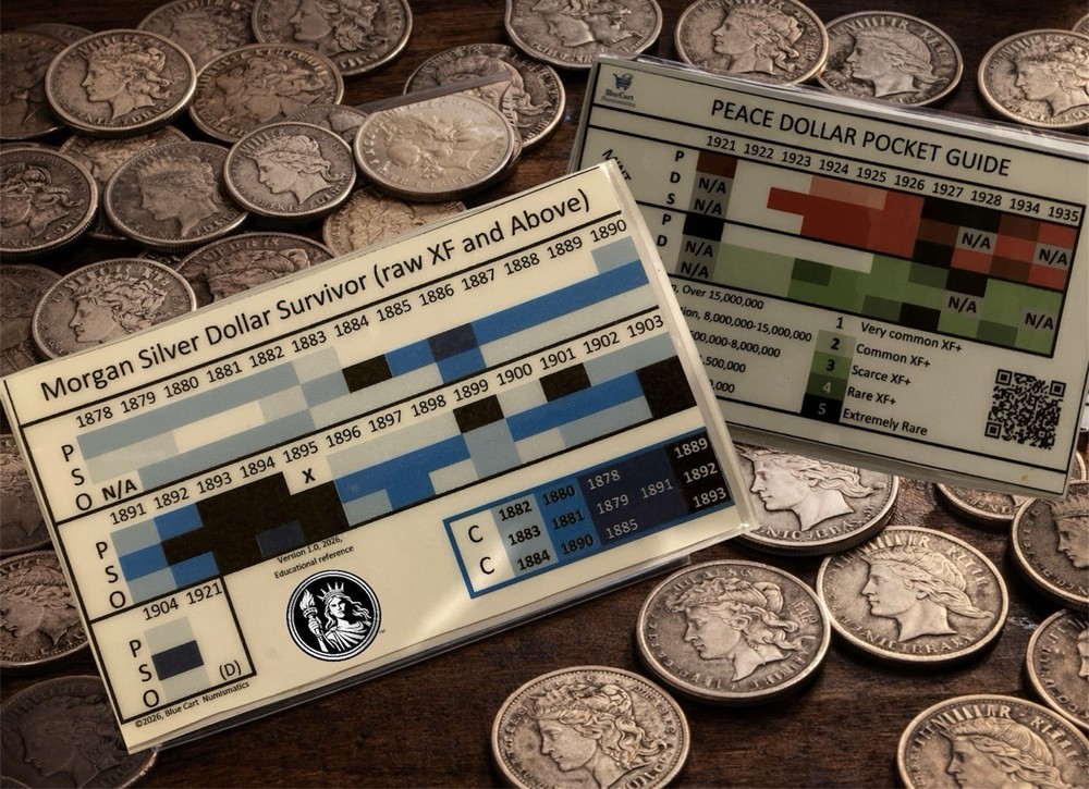 Morgan & Peace Dollar Key Dates Rarity Guide Pocket Reference Cheat Sheet Bundle