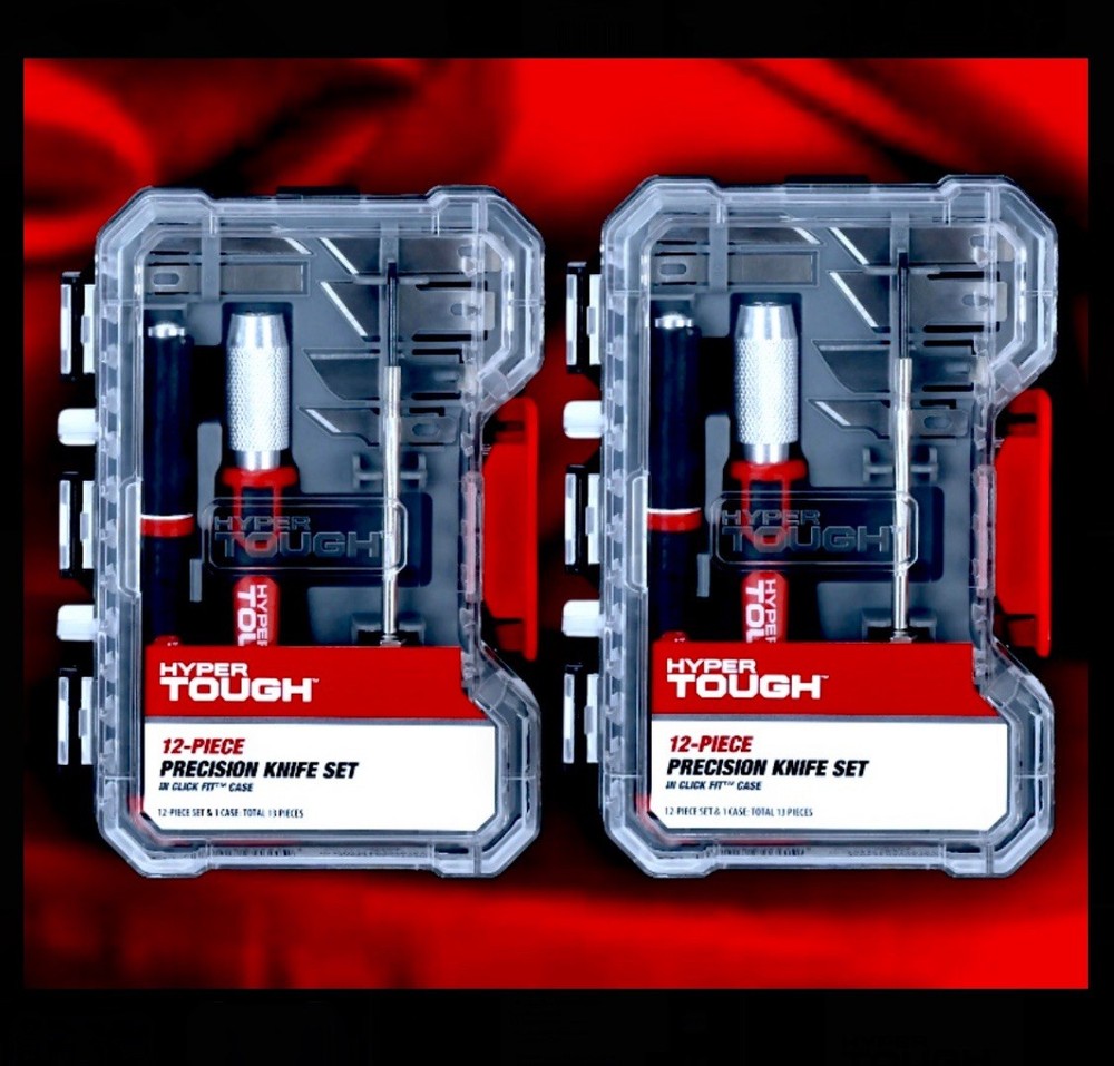 2 Sets: Hyper Tough 12pc Precision Knife Tool Set + Click Fit Storage Case NEW