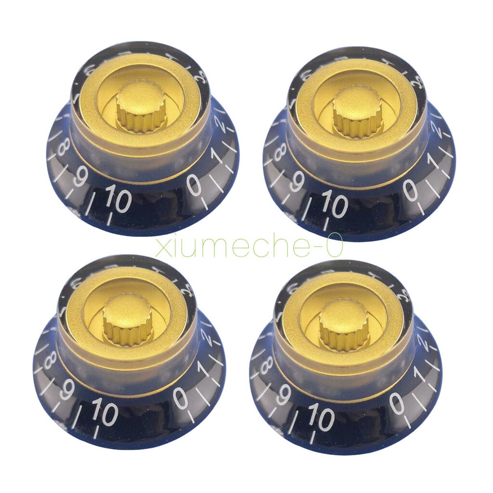 4 X Guitar Bass Bell Top Hat Knobs Speed Control Knobs for Les Paul Black w/Gold