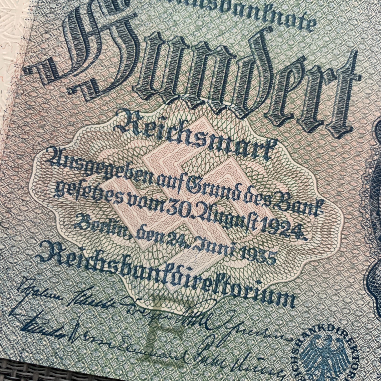 100 NAZI GERMAN Mark SWASTIKA Banknote (1935) P183 WWII, WW2 Currency Money