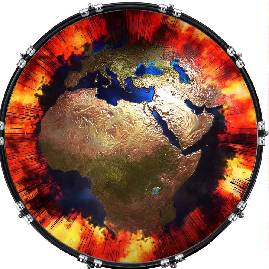 20" Custom Bass Kick Drum Front Head Graphical Earth Global Flames