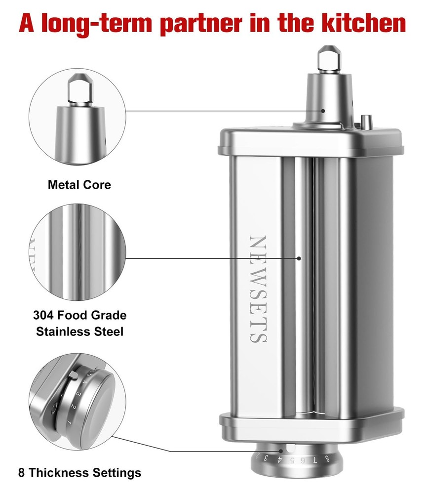 Pasta Roller Attachment for KitchenAid Stand Mixer, Stainless M,