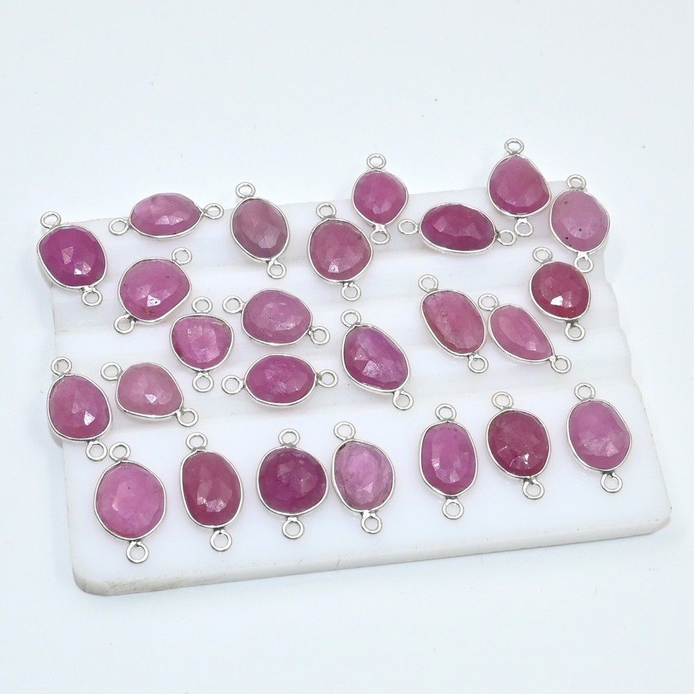 Ruby Bezel Faceted Connectors | Rose Cut Ruby Slice Connectors in 925 Sterling
