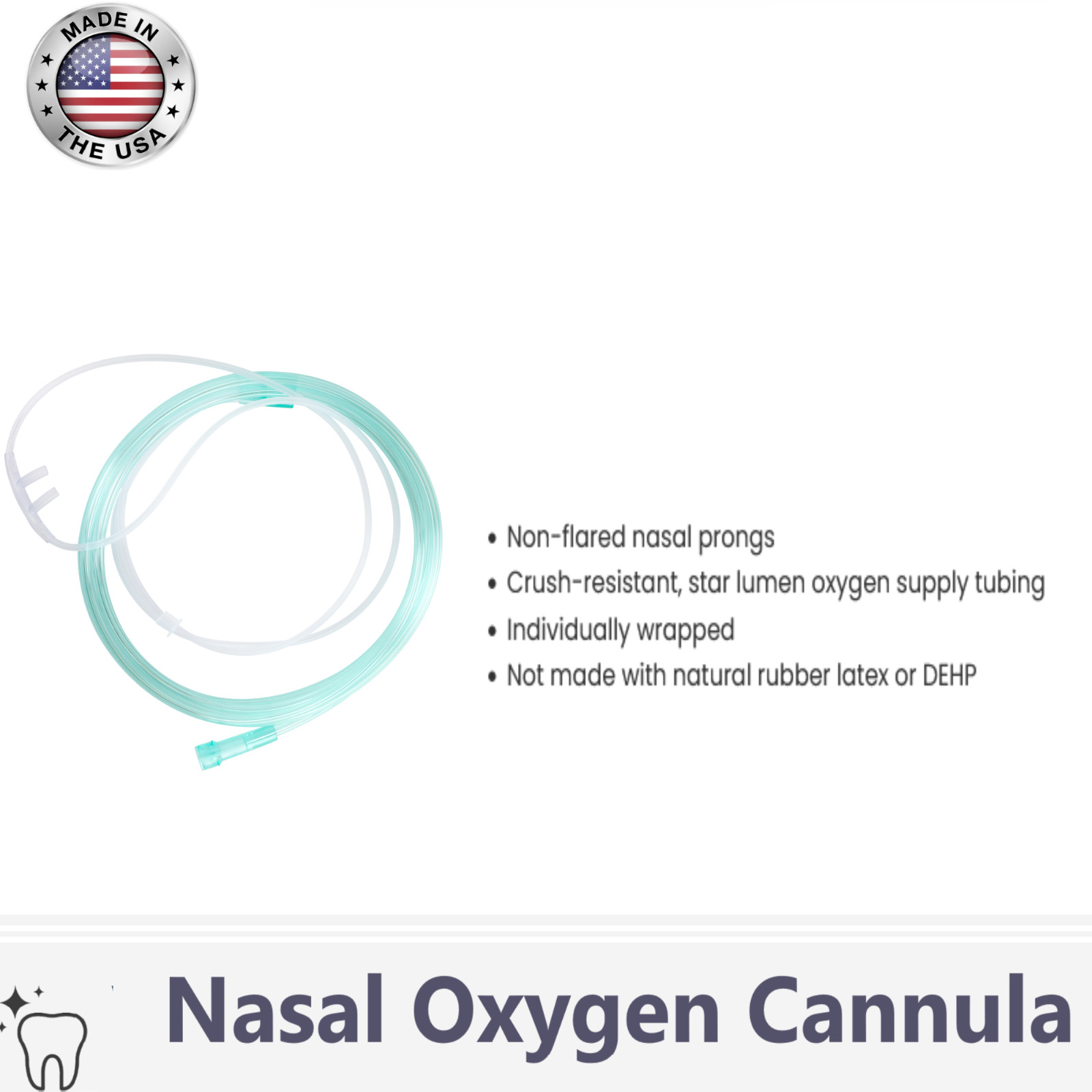 BOX OF 10 (TEN) 4FT Adult Flexible Tip Soft Nasal Oxygen Cannulas Green Standart