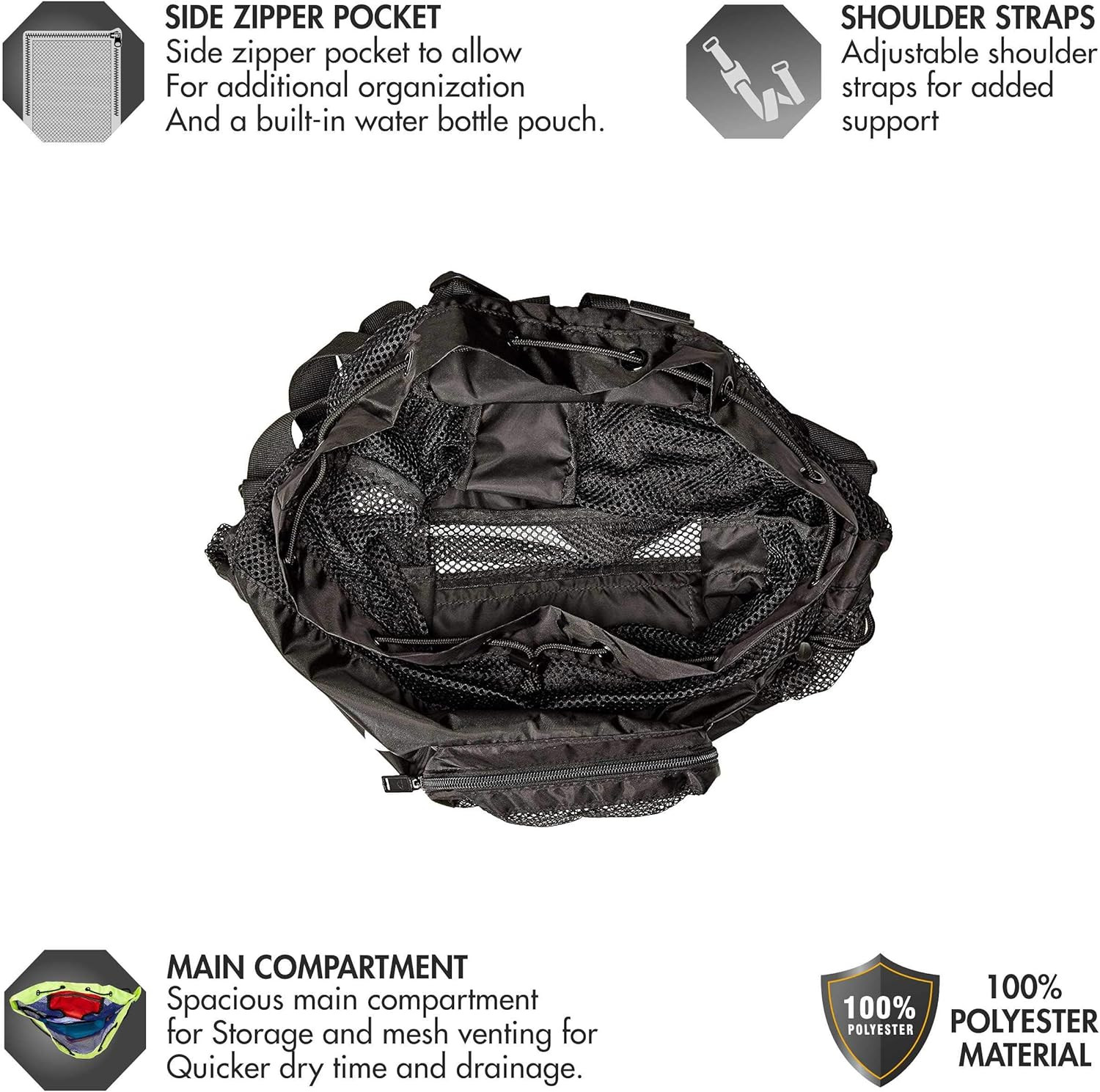 Big Mesh Mummy Backpack for Swim, Gym and Workout Gear, Black, 40-Liter Capacity