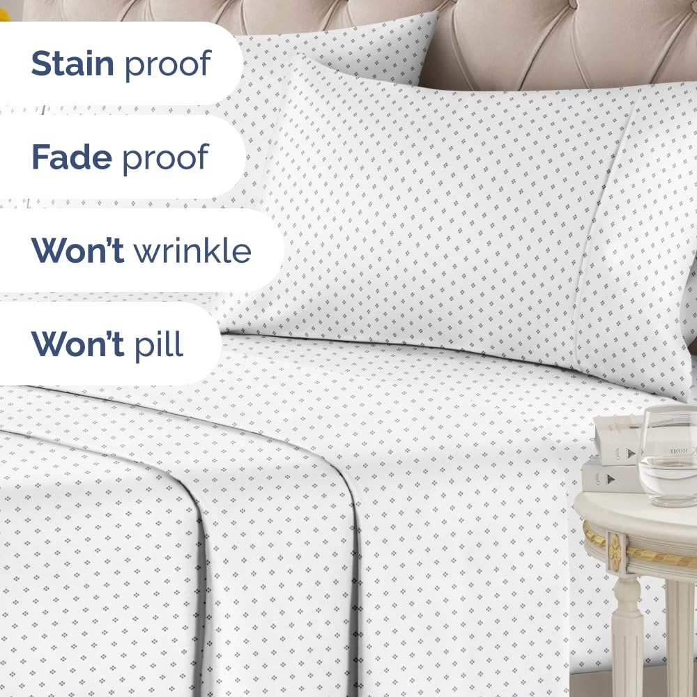 Blue Dot Pattern Sheets - 1 Flat & 1 Fitted Sheet & 2 Pillowcases w/ Deep Poc...