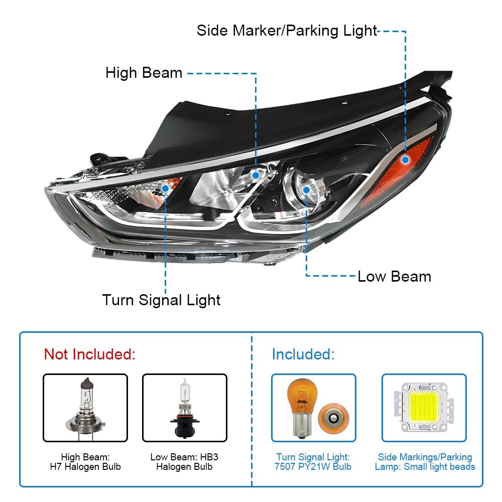 2018 2019 Sonata Halogen Headlight Assembly Chrome Housing Left Driver Side