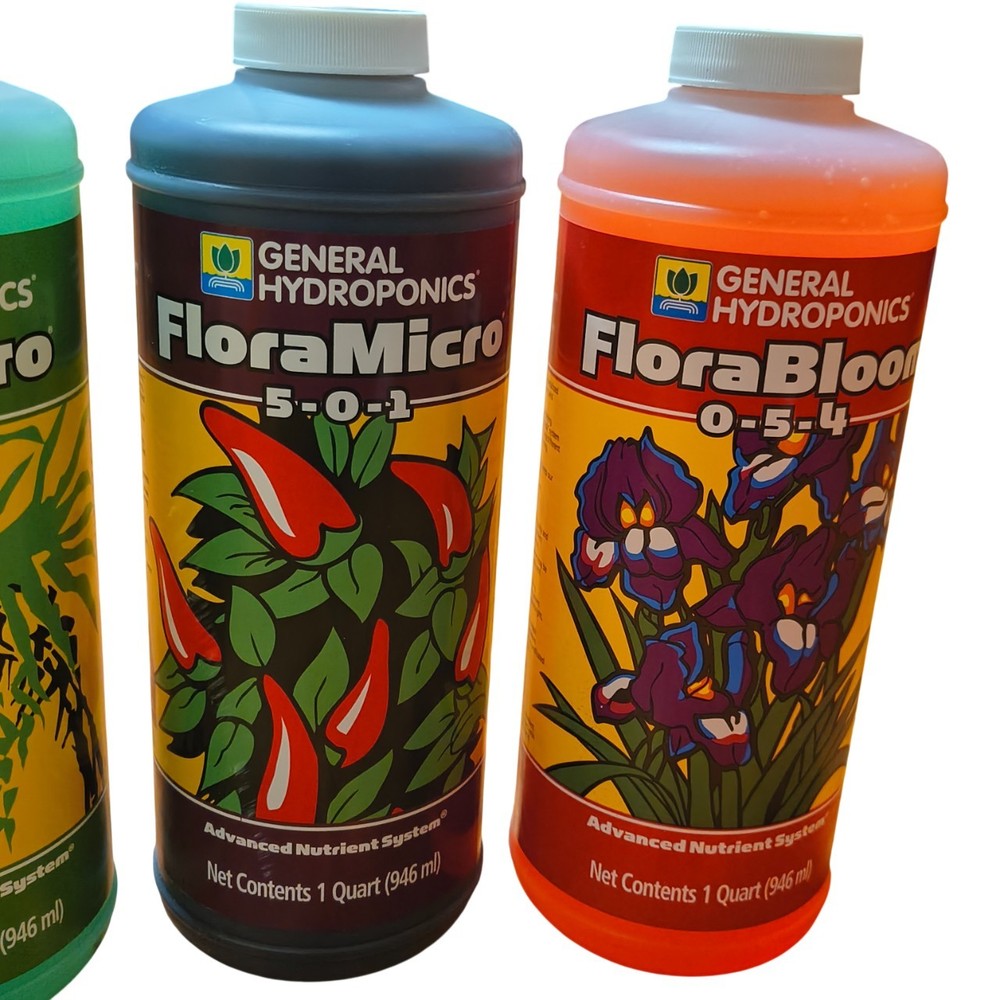 General Hydroponics Flora Grow Bloom Micro Combo Fertilizer set 1 Quart (3 Pack)
