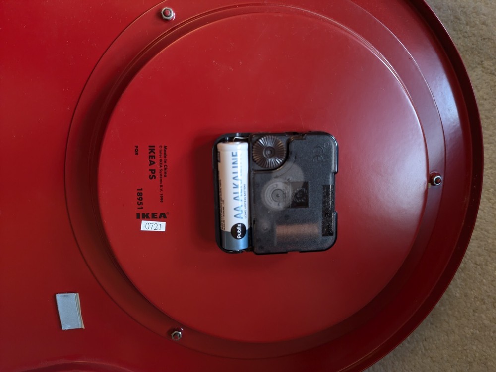 1990s Retro Red Ikea Wall/Stand Up Clock With Inside Storage