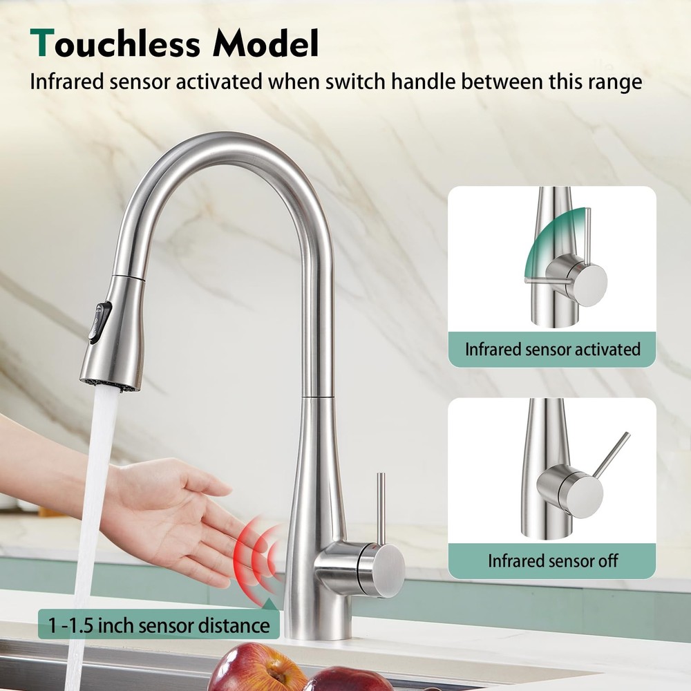 Infrared Sensor Kitchen Faucet,Touchless Kitchen Faucets with Pull Down Spray...