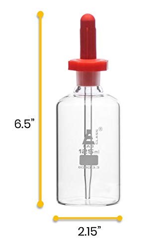 EISCO Dropping Bottle, 125ml (4.2oz) - Borosilicate 3.3 4.2 Ounces, Clear