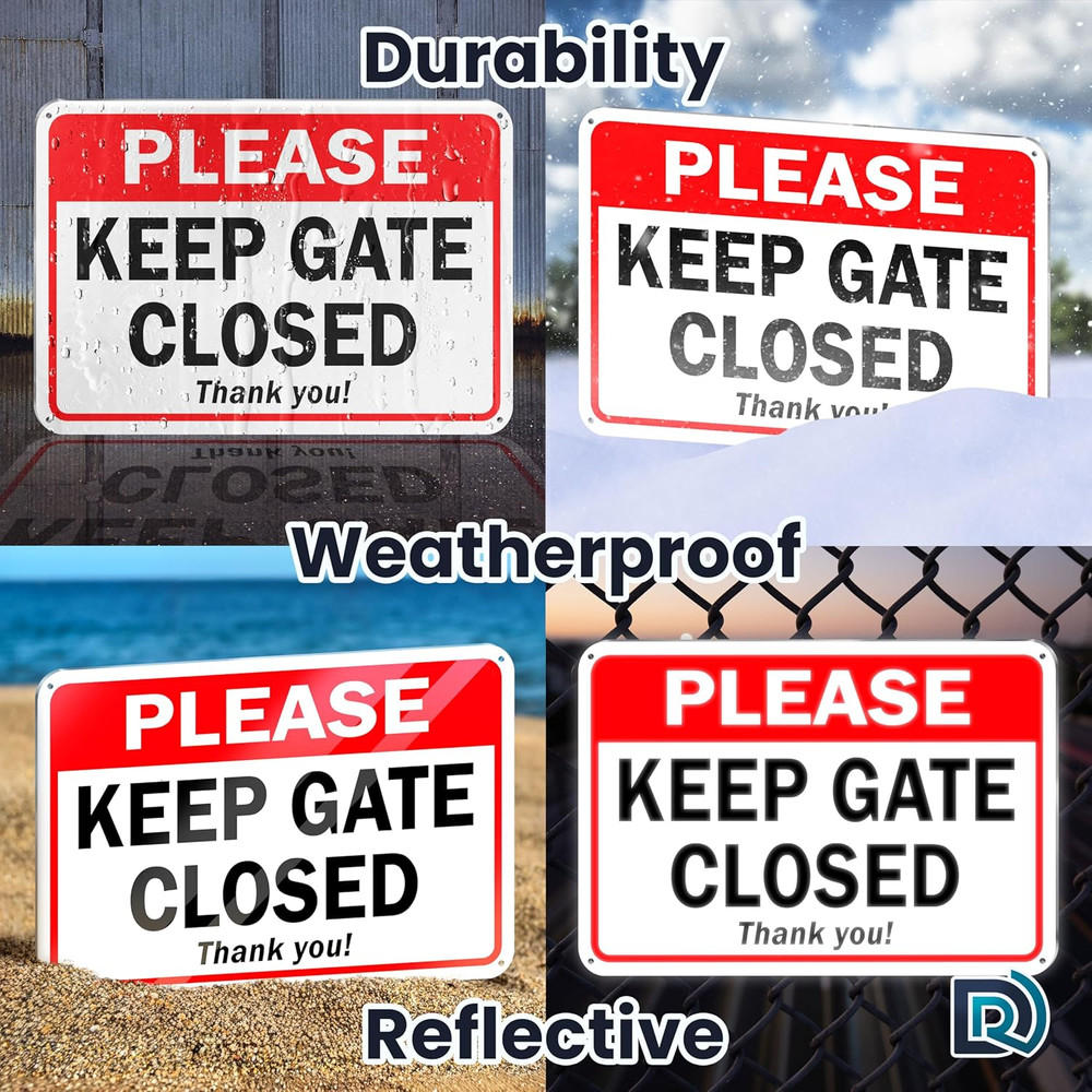 2 PC Please Keep Gate Closed Sign, 7X10 Aluminum Keep Close Gate Sign
