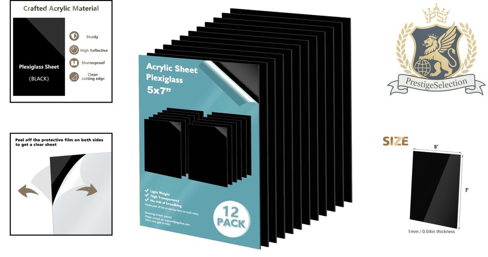 Versatile 5x7 Black Plexiglass Sheets - 12 Pack for Easy DIY Projects & Displays