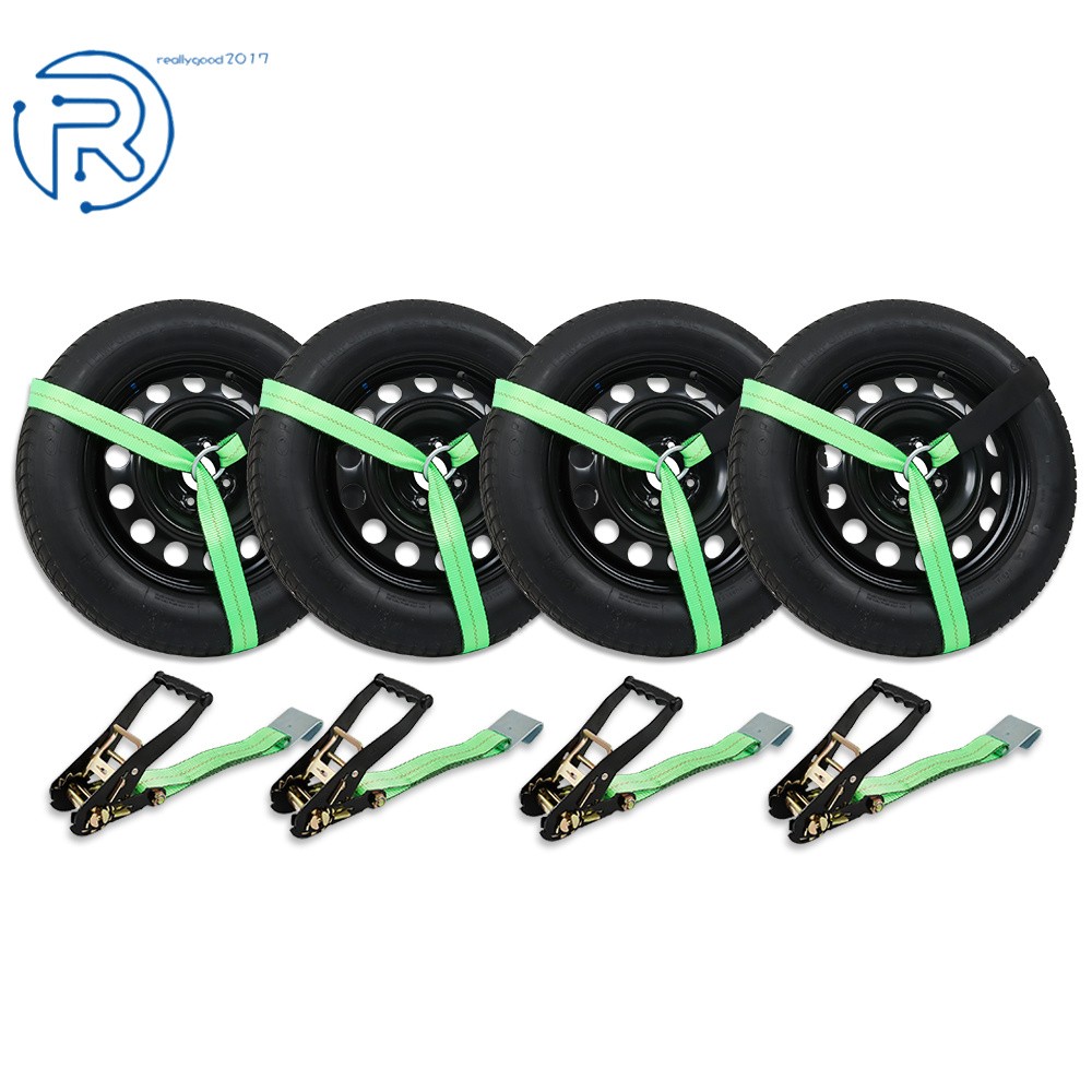 New Car Tie Down Green Polyester with Flat Hooks 3,300 Pound Safe Working Load