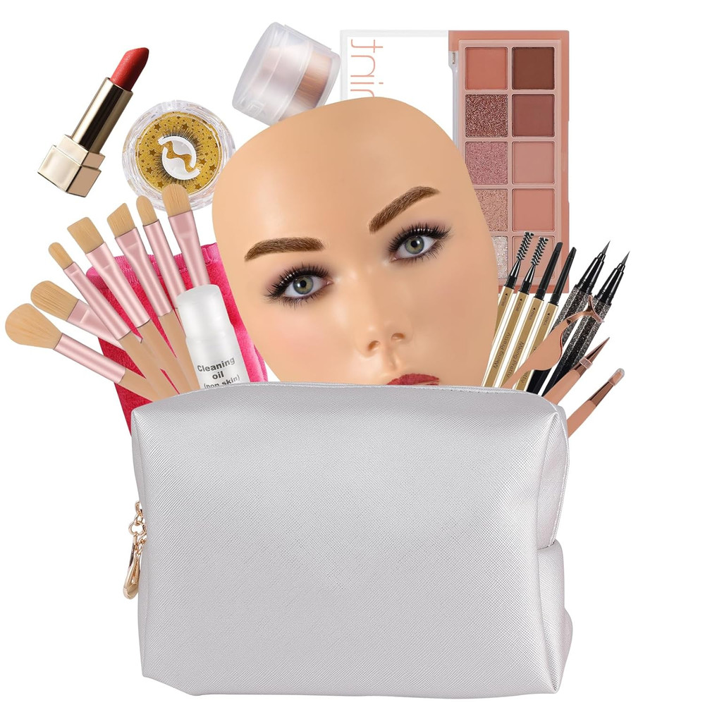 3D Makeup Practice Kit, Reusable Silicone Practice Face Board/Makeup Mannequin F
