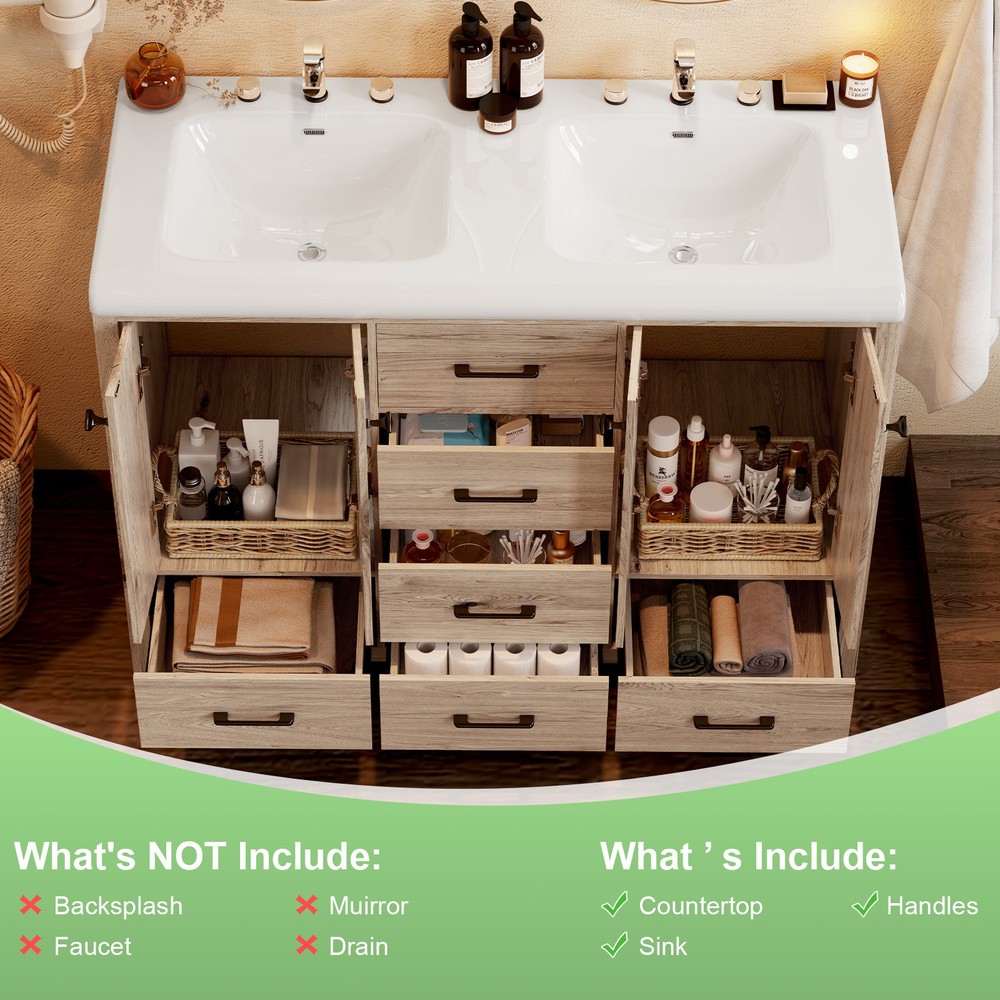 Modern Bathroom Vanity with Double Ceramic Sink Large Bathroom Vanity Cabinet