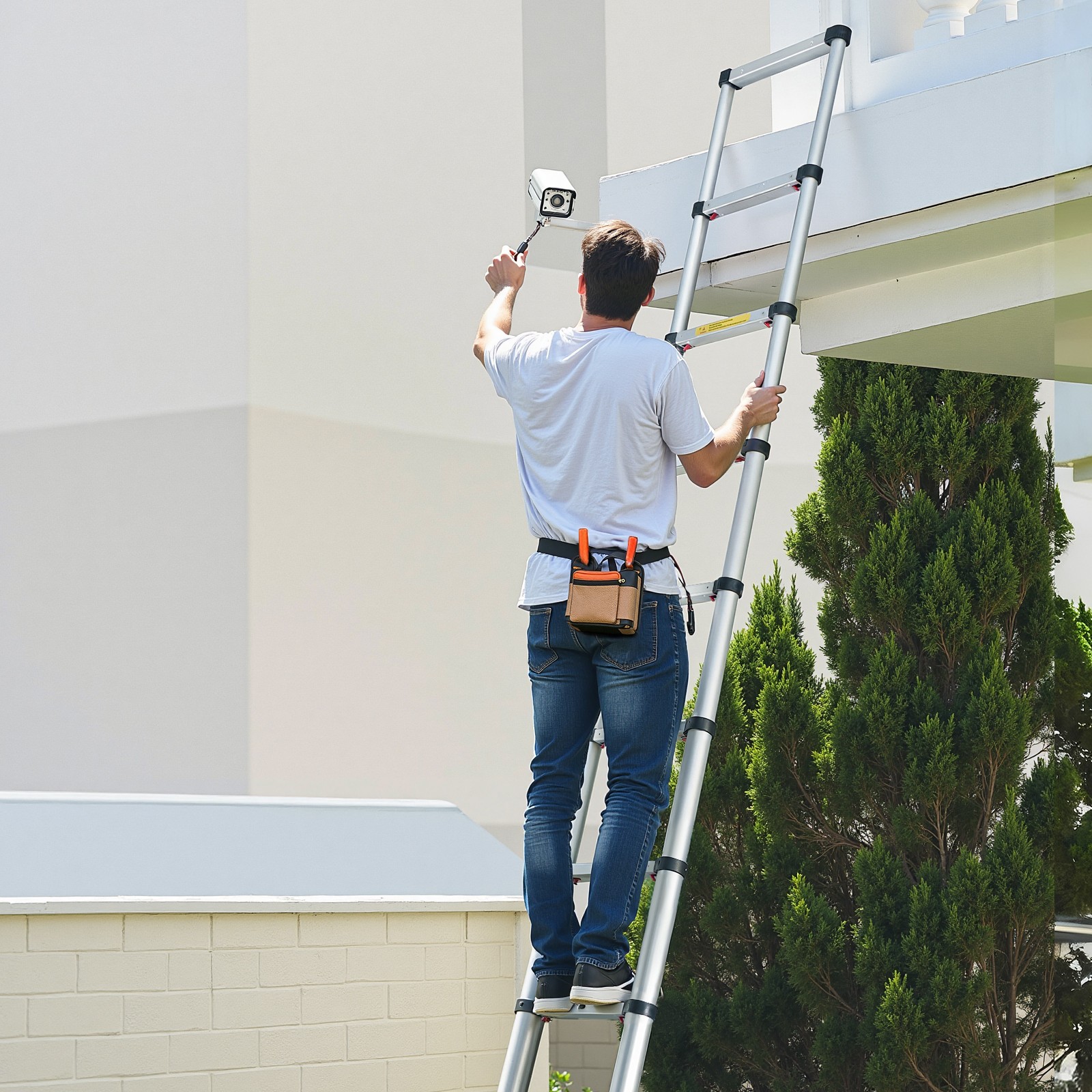 VEVOR 12.5ft Telescoping Ladder Aluminum One-Touch Retraction 330LBS Capacity