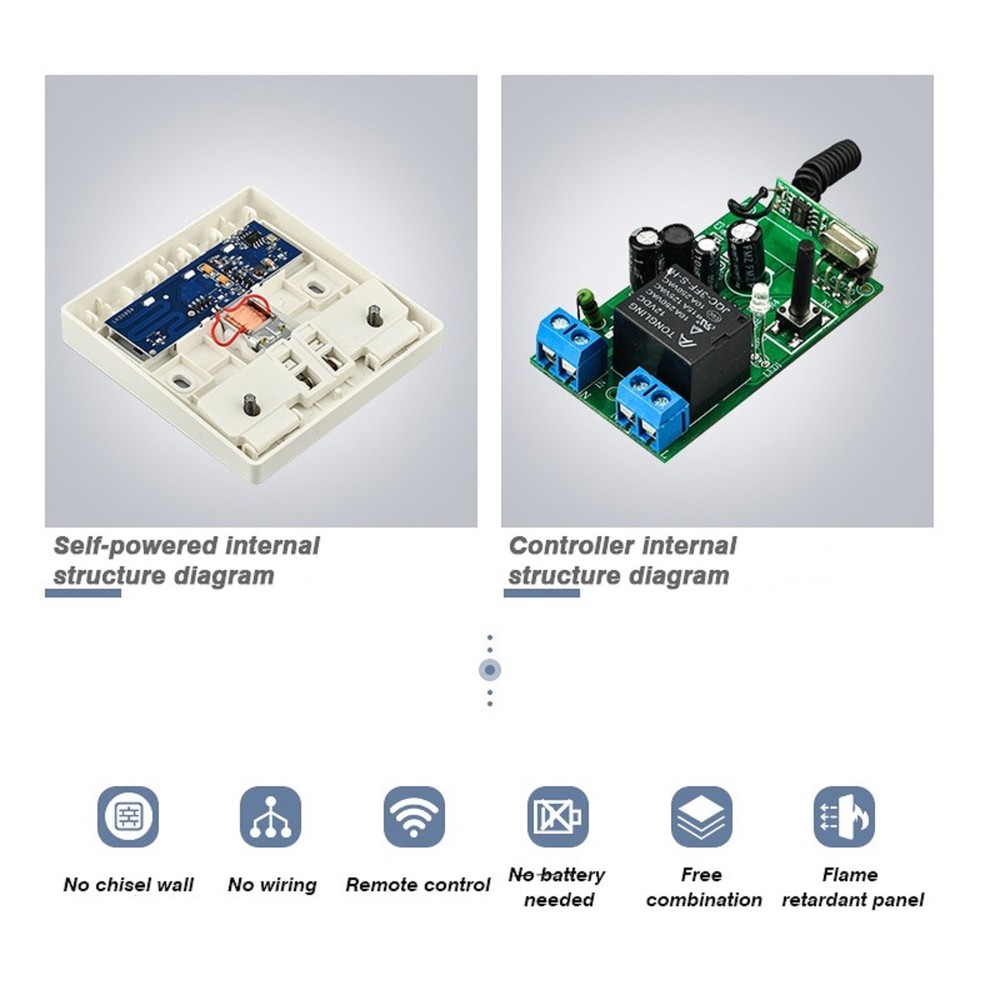 433MHz Wireless Remote Kinetic Self-Powered Wall Light Switch Remote Control