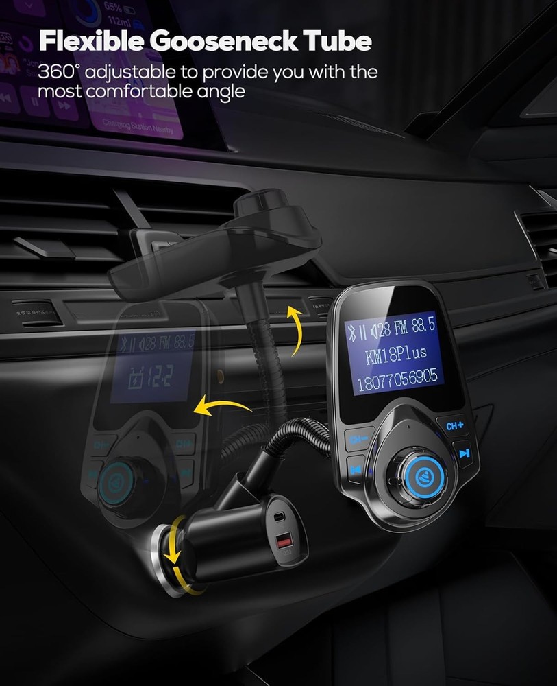 2026 KM18 Upgraded Version] 48W Bluetooth 5.4 Car Adapter with Fasting Chargi...