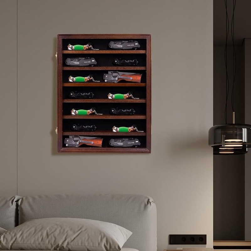 7 Layers Knife Display Case Locking Cabinet with 6 Removable Double Shelves