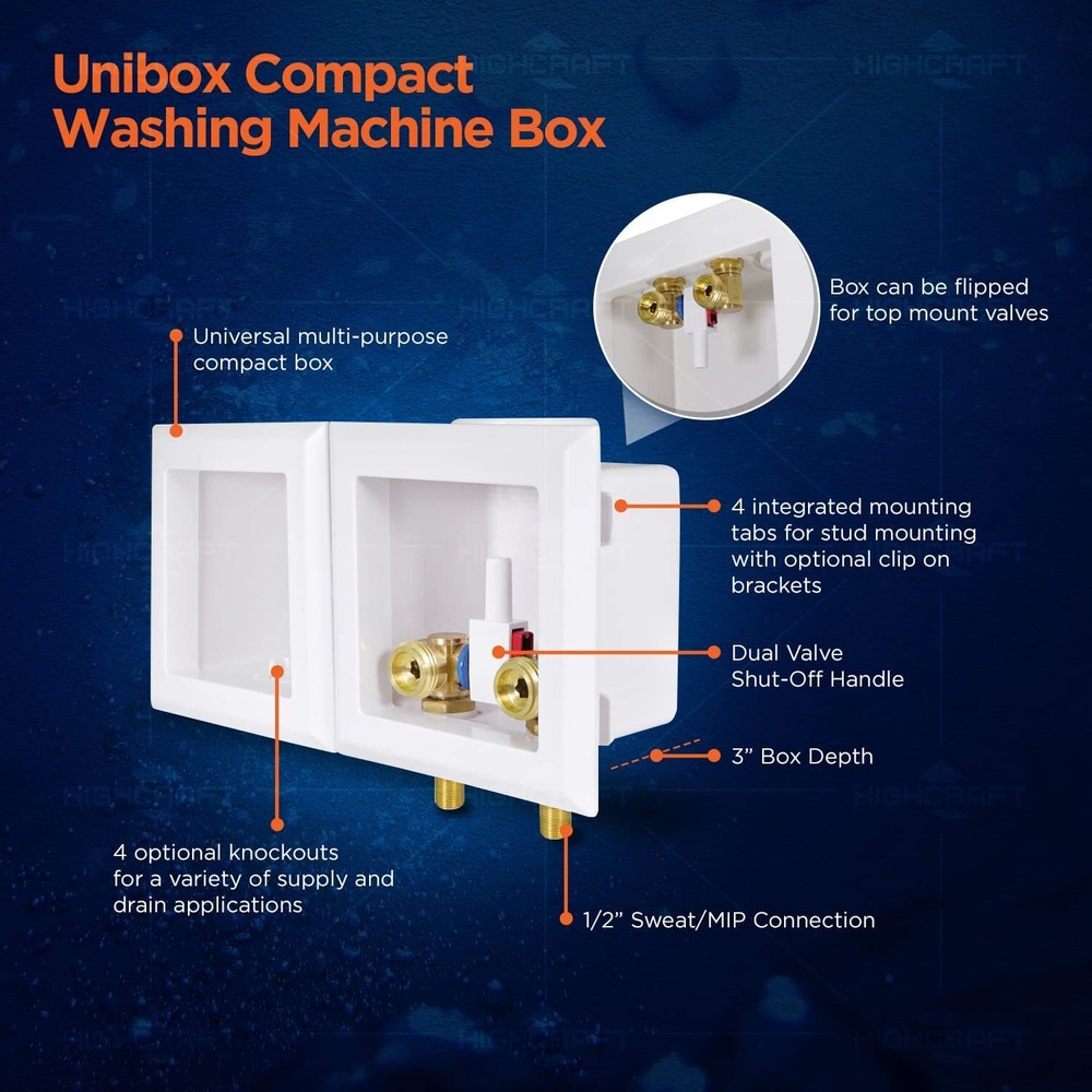 1/2"in Sweat Compact ABS Unibox Double Interlocking Washing Machine Outlet Box