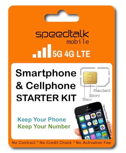 SpeedTalk Mobile Universal SIM Card Starter Kit for 5G 4G LTE iOS Android Smart