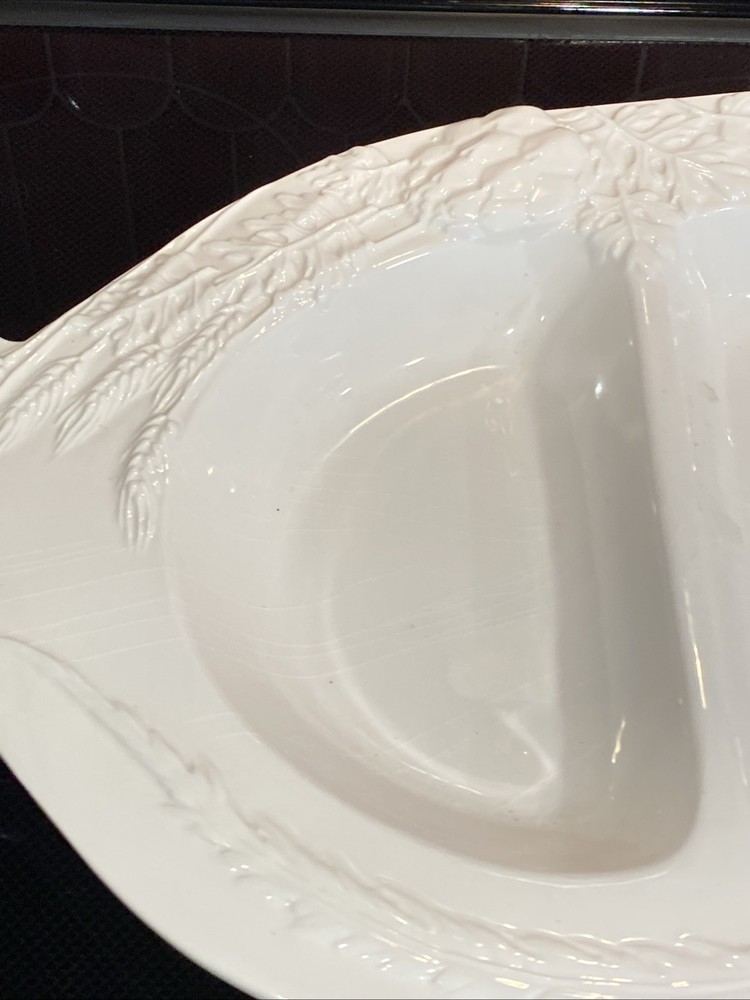 Large William Sonoma White Oval Divided Tray Raised Vegetable Pattern