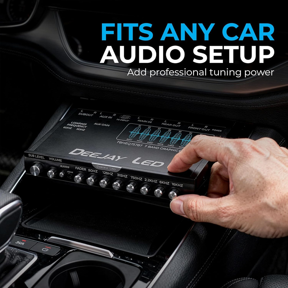 Single Din Car Equalizer, Wireless Bluetooth 7 Band Equalizer for Car Audio, Sub