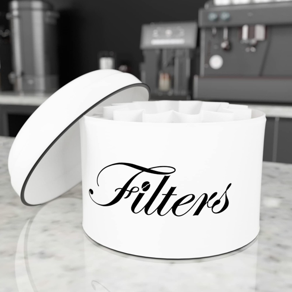 Coffee Filter Holder, White Basket Coffee Filter Storage with Lid, Round Coff...