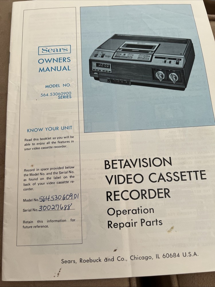 Sears Beta vision Manual 564.530060900