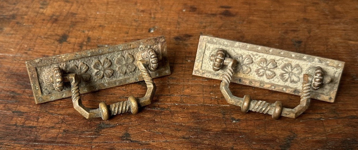 #2087-TWO Antique Heavy Cast Brass Eastlake Victorian 19th C. Drawer Pulls Match