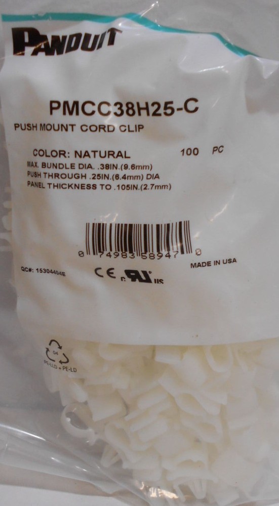 100 Panduit PMCC38H25-C Wire & Cable Tie Winged Push Mounts
