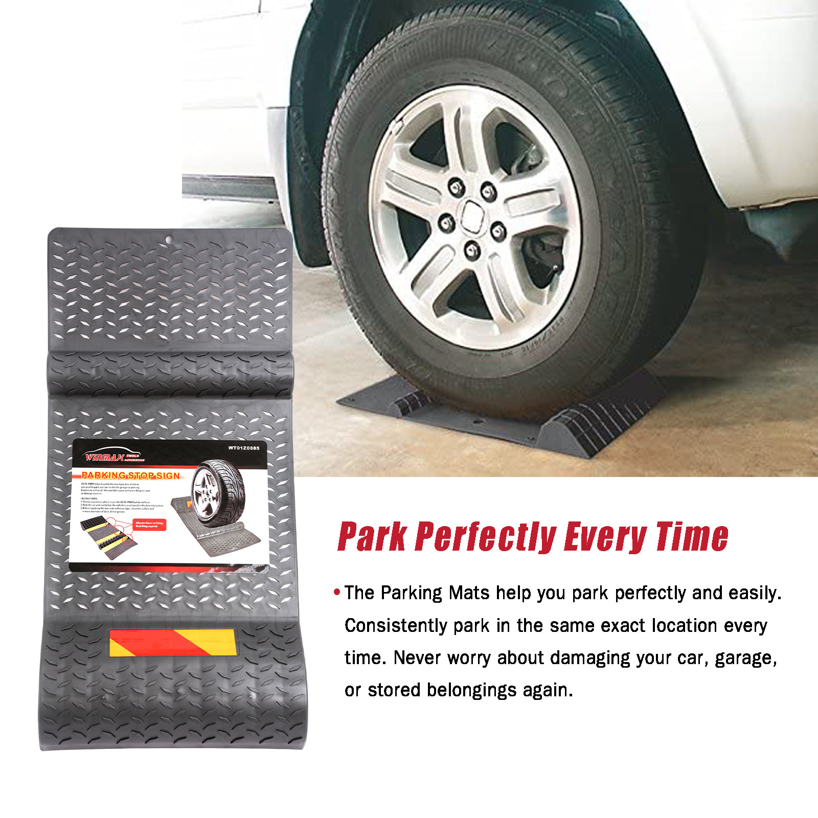 4pc Mat Car Garage Drip Tray Parking Tire Wheel Stop Park Right Safety Anti-skid