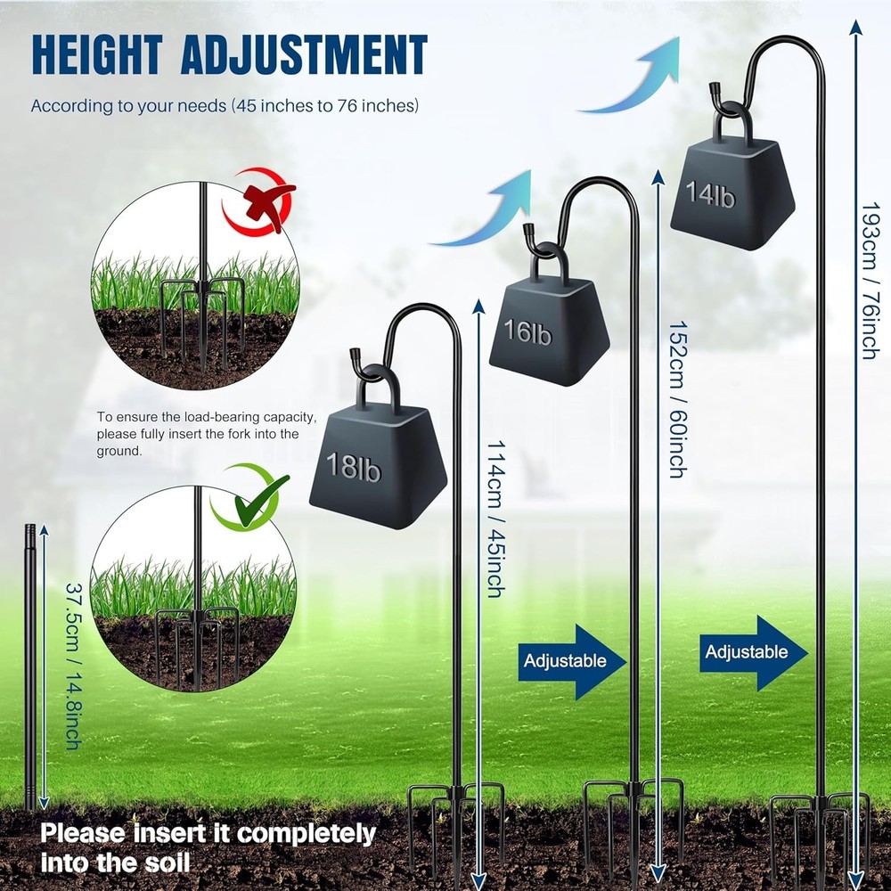 76" Adjustable Bird Feeder Pole - Heavy Duty Shepherd Hook