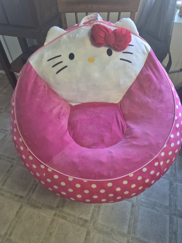 Hello Kitty Plush Beanbag Chair Super Soft Micromink Pink Polka Dot Kids Teens
