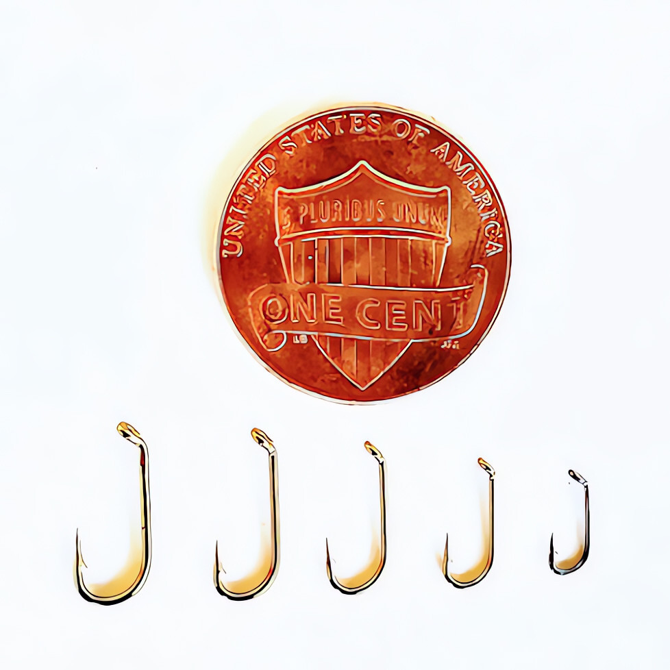 Ten (10) micro fishing fish fly hooks, size #14