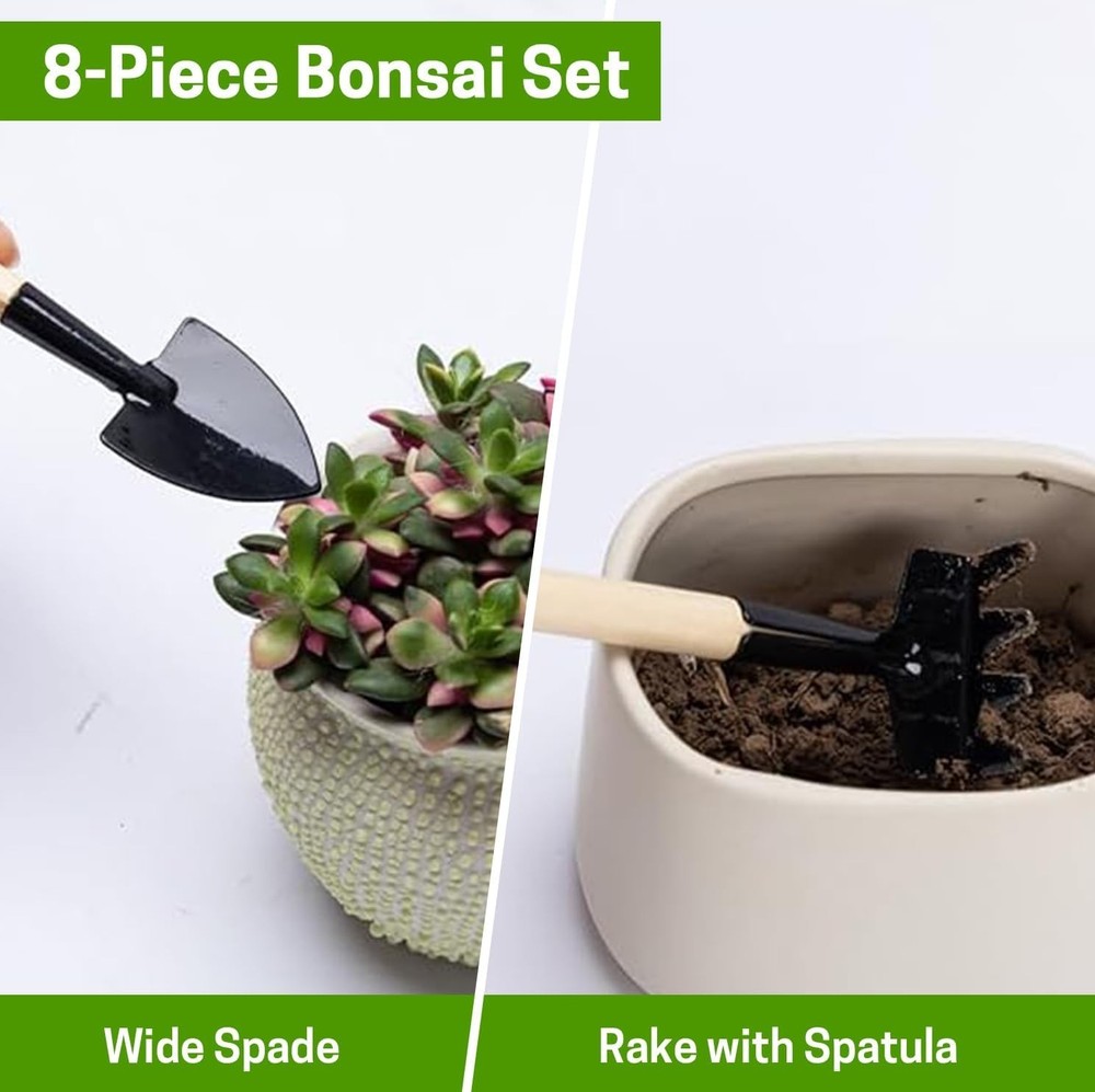 Bonsai Set 8 Pcs - Include Pruner, Fold Scissors, Mini Rake, Bud & Leaf Trimm...