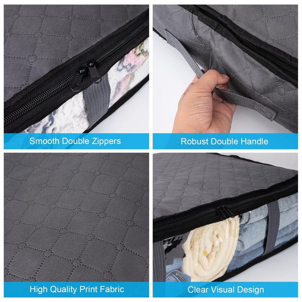 10 Pack Under Bed Storage Containers, Foldable, Clear Window, Handles, Bins