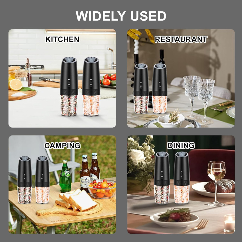 Automatic Electric Gravity Salt and Pepper Grinder Set Black-2pcs