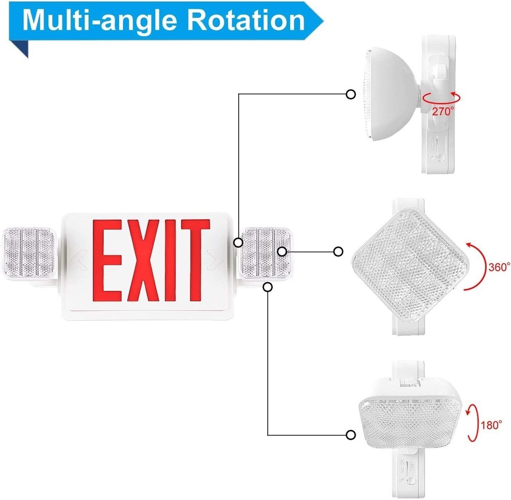 2 Pack LED Exit Sign Emergency Light–Hi Output Compact Combo UL listed Red