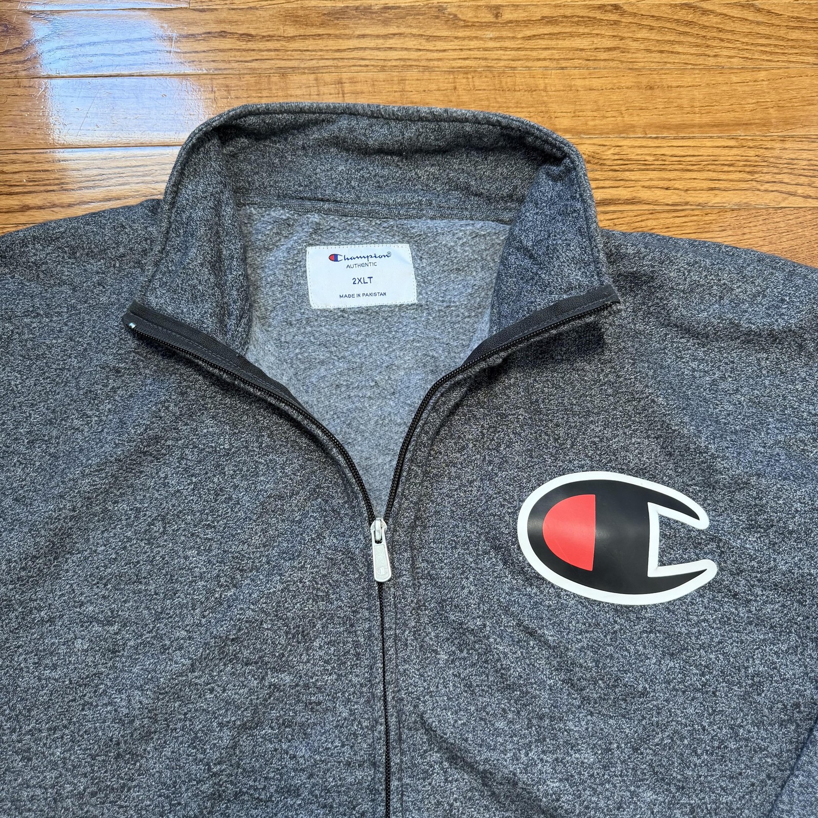 Champion Jacket Mens 2XLT Gray Full Zip Fleece Track Big Tall Logo Stand Collar