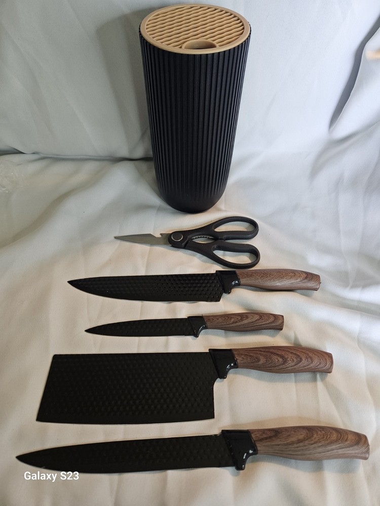 5pc Knife Set With Storage Black