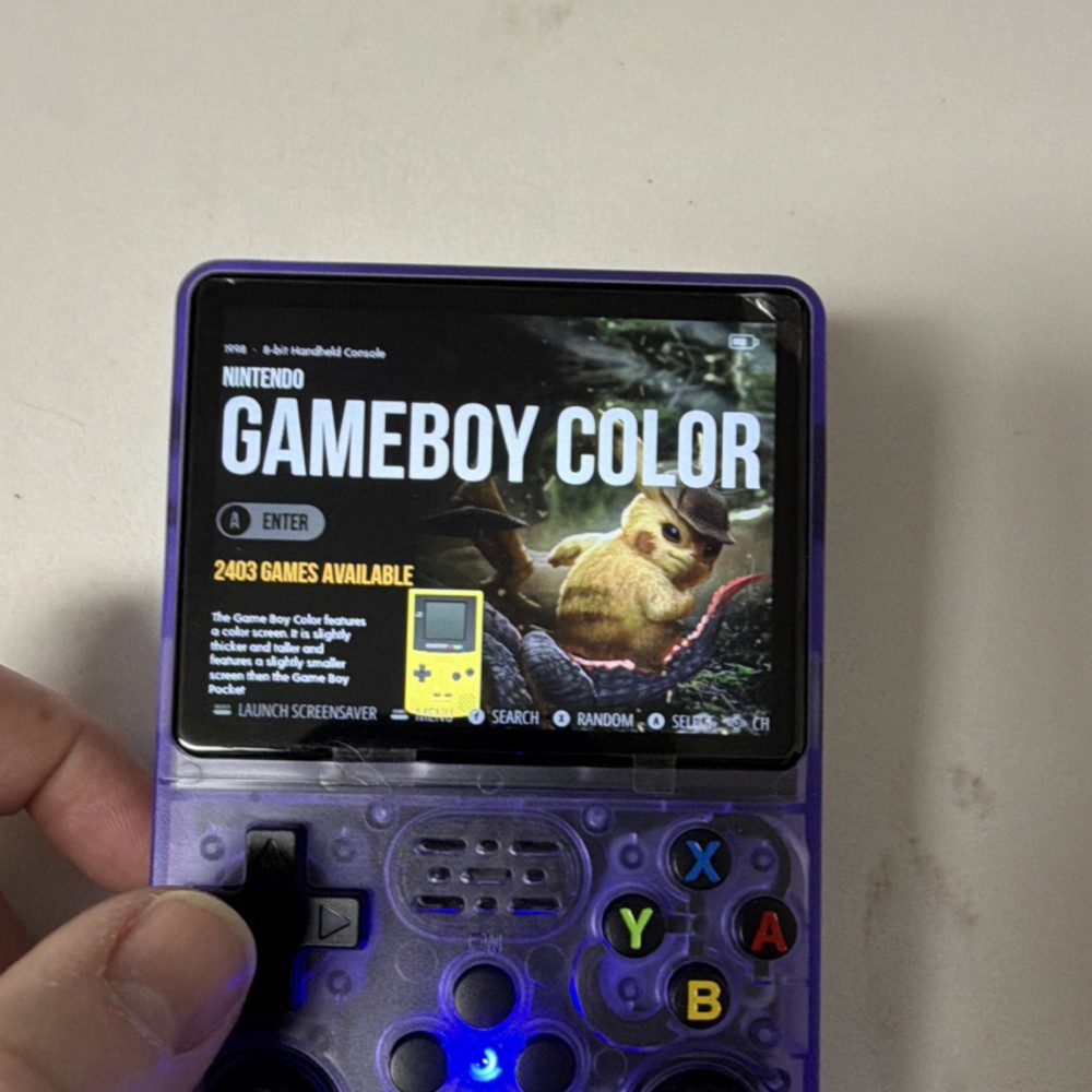 R36S Open Source Handheld Game Console Purple Transparent USB-C