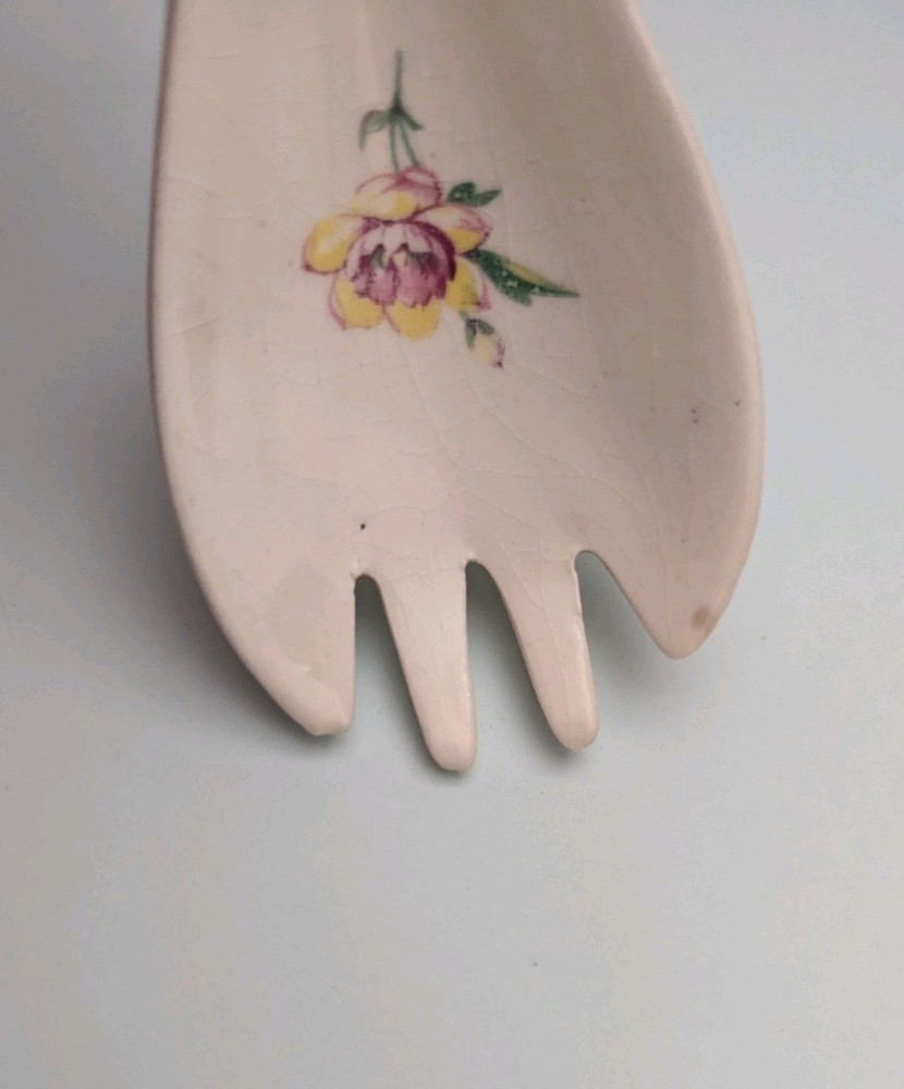 Vintage Ceramic Floral Design Serving Fork with Hanging Handle