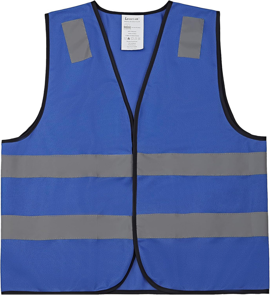 Blue Safety Vests 10 Pack - Reflective High Visibility Construction ANSI Class 2