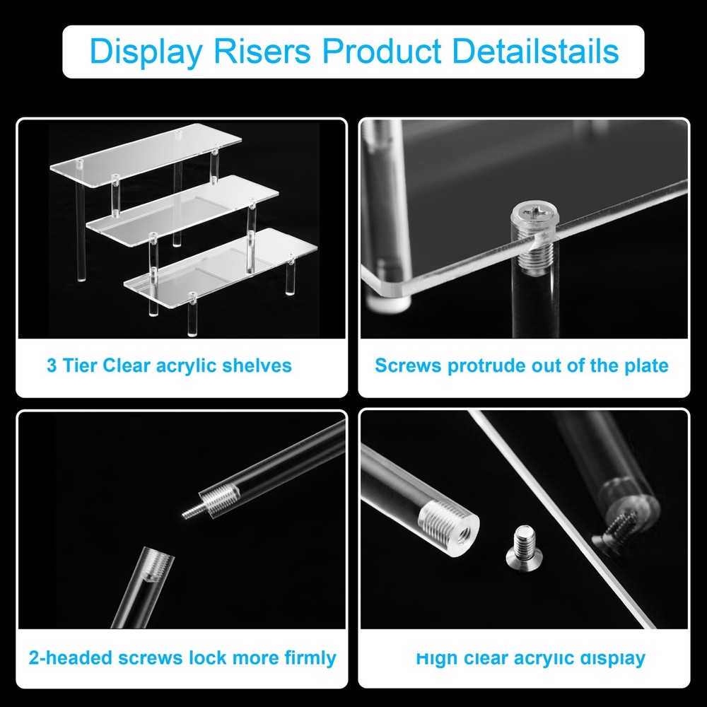 HENABLE 2PCS Acrylic Display Risers, 3 Tier Clear Cupcake Stand Risers, Organ...