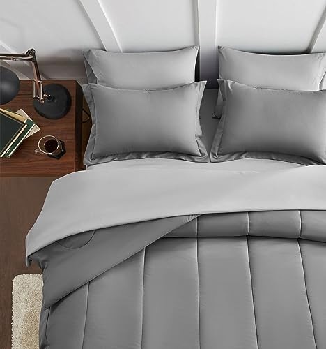Size Comforter Set 7 Pieces Bed in a Bag - Down Alternative Bed Set Full Grey